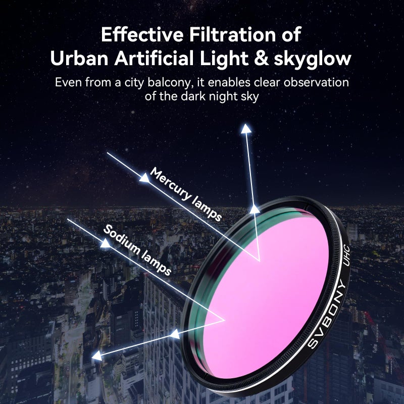 SVBONY Telescope Filter 2" UHC Filter for Observations of Deep Sky Objects Ultra High Contrast Filter Reduce Light Pollution - Image 2